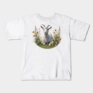 Goat in a field of flowers Kids T-Shirt